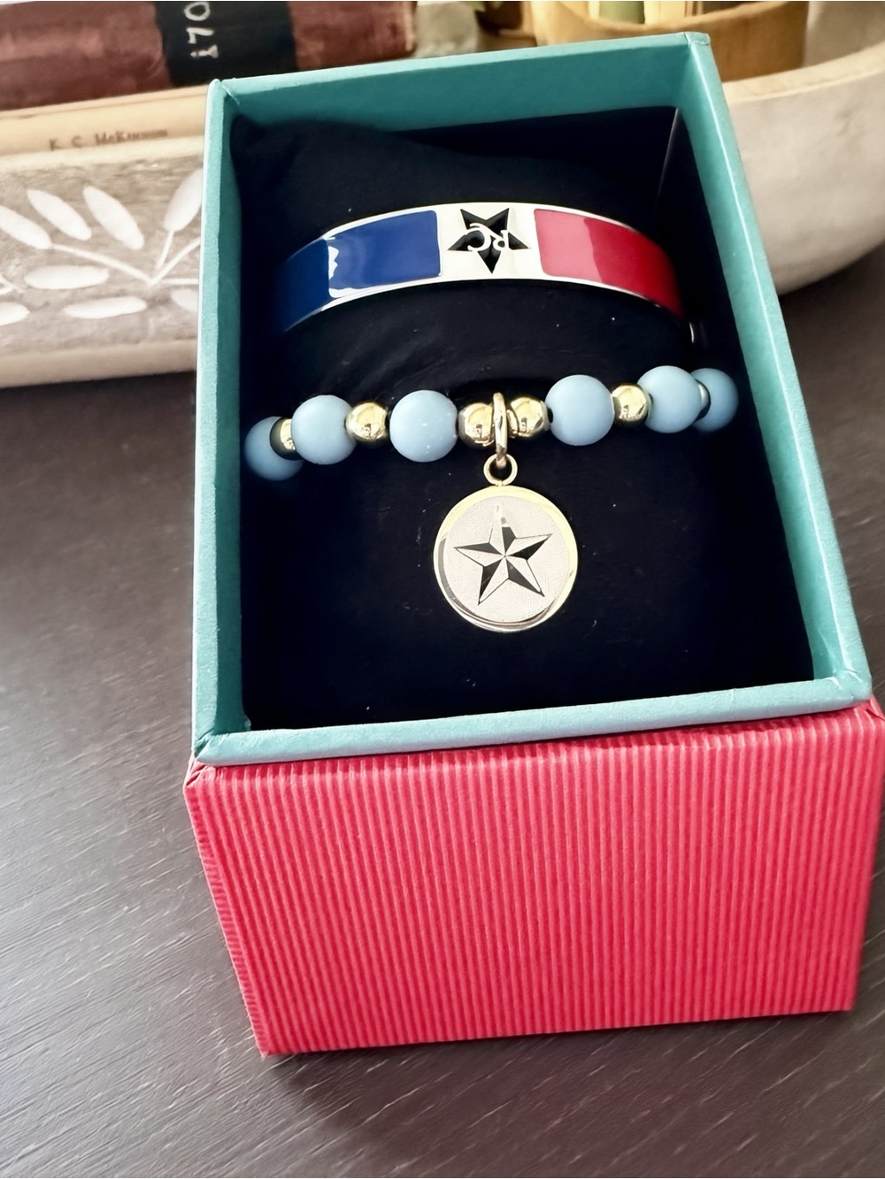 Rustic Cuff Texas Bracelet Set:Patriotic RC Cuff & Matching Beaded Bracelet